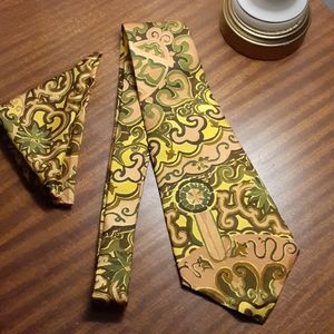 Crazy Vintage Psychedelic Gold &Green Mens Tie Set
